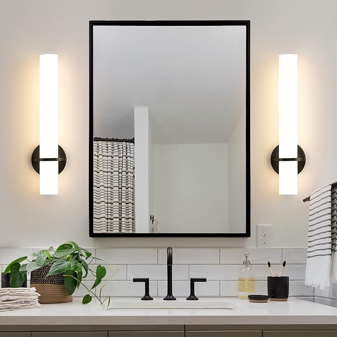AIJIASI Black Wall Sconces Set of 2, 18 Inch Bathroom Sconces with Acrylic Shade 18W 3000K LED Dimmable Modern Wall Sconces Wall Lights for Bedroom Living Room Hallway Stairway