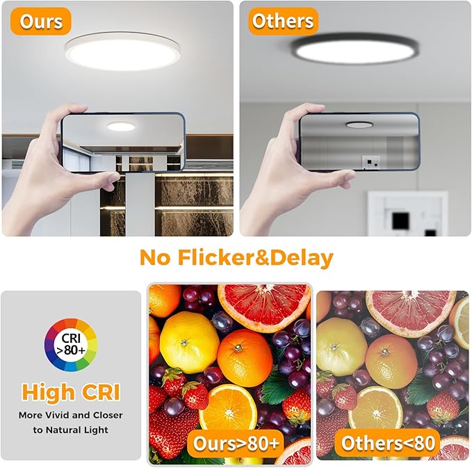 12Pack LED Flush Mount Ceiling Light,12inch 24W,2700K-6500K 5 Color Temperature Selectable Ceiling Lights, 3200LM Low Profile Ceiling Light for Bedroom Kitchen Hallway