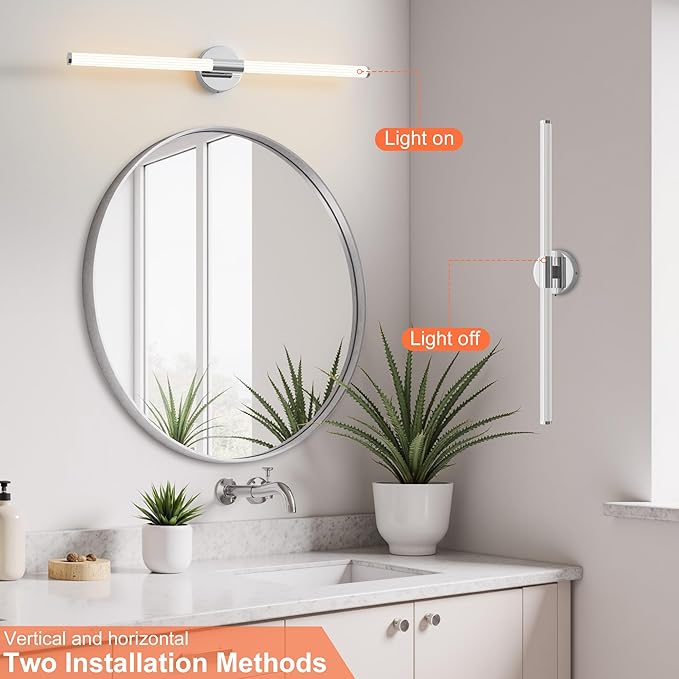 Bathroom Wall Sconces Set of 2 Hardwired Dimmable 5CCT LED Bathroom Light Fixtures Over Mirror 360° Full Lighting 31" Long Vanity Light Bar Modern Chrome Wall Sconce for Bedroom Living Room