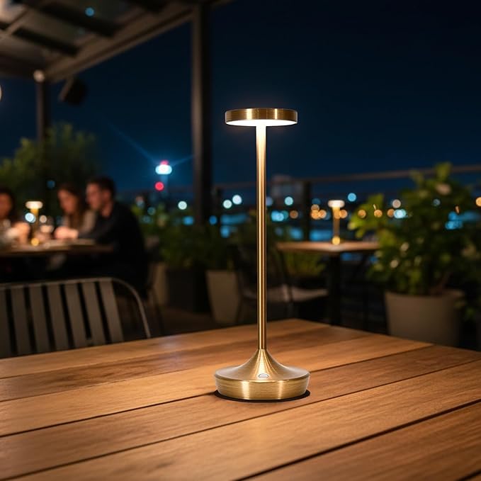Cordless Table Lamps, Rechargeable 6000mAh LED Desk Lamps, Up to 60 Hours, Touch Control with 3-Level Dimming, Portable Waterproof Lights for Restaurant, Dining Table, Patio & Home (Bronze)