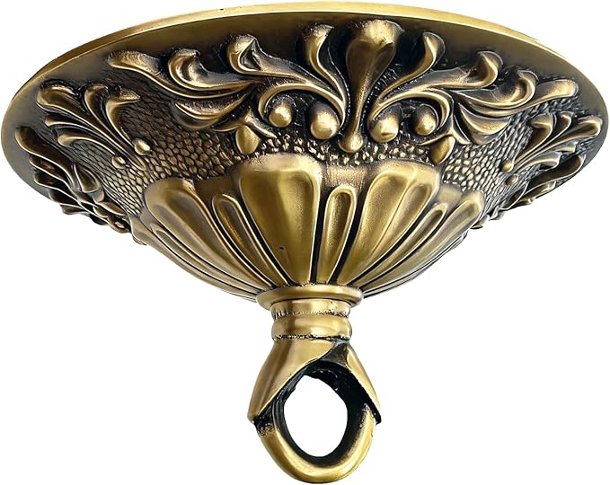 5.51" All Copper Ceiling Canopy Cover Plate, Black & Gold Retro Solid Brass Carved Heavy Duty Chandelier Canopy Fixing Base, Light Canopy Kit, Chandelier Parts with Dual Types Ceiling Hooks for Lights