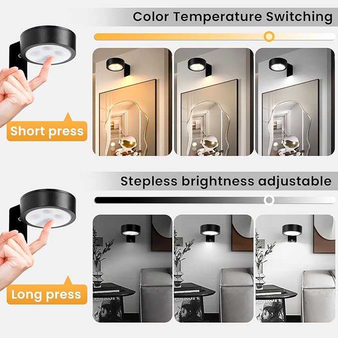 KELUOLY 4-Pack Picture Light Battery Operated with Remote, Led Lights Dimmable and Timer Painting Light, Art Display Light for Picture Frame Artworking Portrait, Home Wall Decor Puck Lights, Black