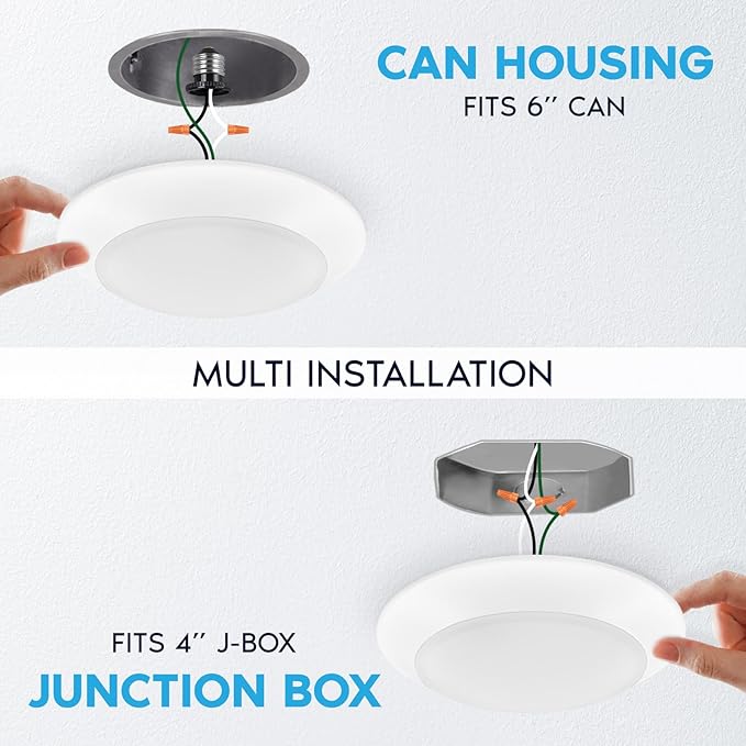 LUXRITE 8 Inch LED Disk Lights, 27W, 5CCT 2700K | 3000K | 3500K | 4000K | 5000K, Flush Mount Recessed Retrofit Ceiling Light, 2000LM, Dimmable, J-Box or 6" Can Install, Energy Star, ETL (4 Pack)
