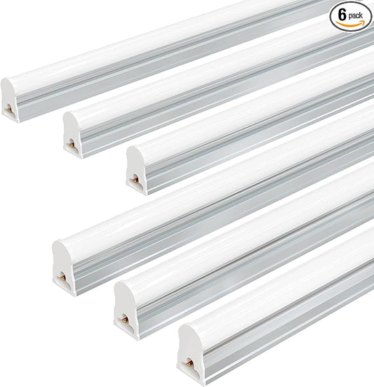 Ensenior 6-Pack T5 LED Shop Lights, 2FT 1000LM 6500K Super Bright White Integrated Single Fixture, 10W Linkable Utility Commercial Lighting for Office/Gym/Garage/Ceiling/Under Cabinet, Plug & Play