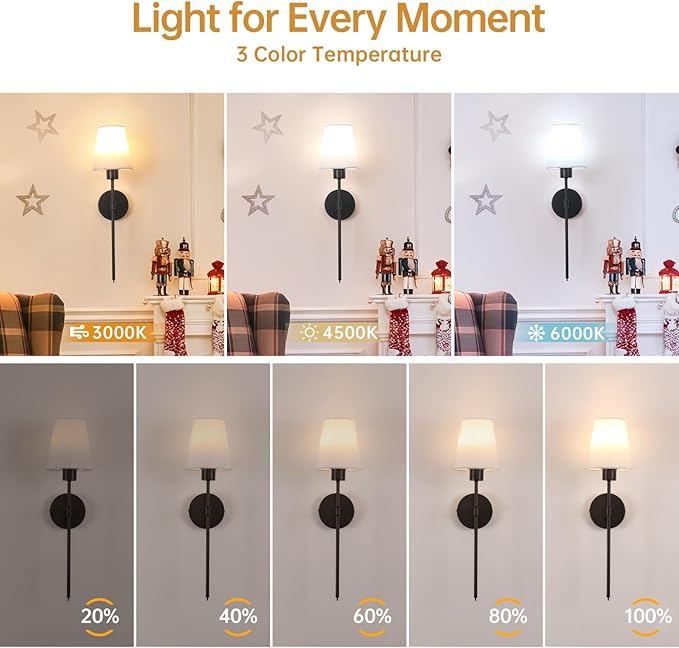 Shenmoyl Battery Operated Wall Sconce, 120H Usage Time 22.6" Rechargeable Wall Light with Dimmable Bulb, 12 Colors Wall Sconce for Bedroom Living Room, Black