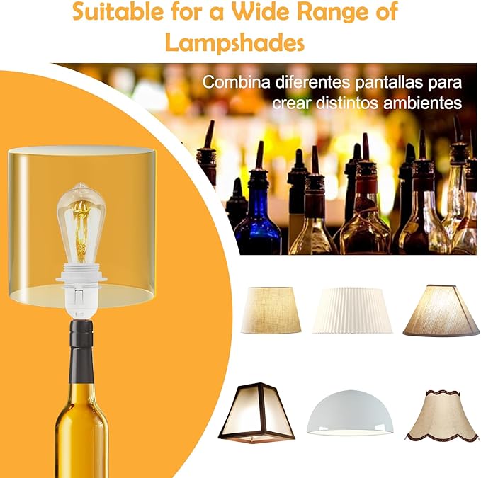 2 Piece Bottle lamp Kit,Bottle Lamp Holder Adapters with 3 Sizes of Corks for Bottles Lights or Any Other Glass Wine Bottles, DIY Wine Bottle Light Kit