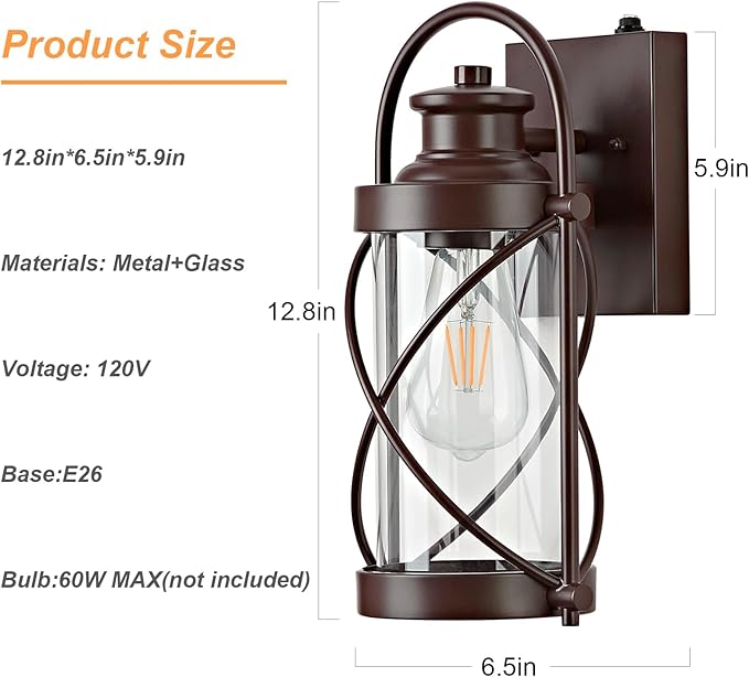 OKELI Dusk to Dawn Outdoor Wall Lights Fixtures, Waterproof Exterior Lighting Fixtures with Photocell Sensor,Vintage Coffee-Bronze Metal Cage Lantern Outside Lights for Porch Patio House Garage