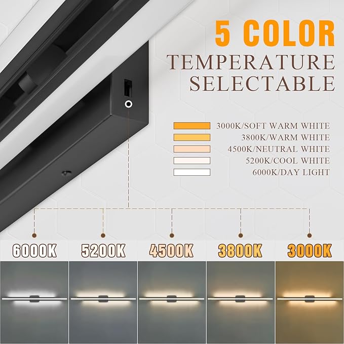 VitaLink 55" Long Black Vanity Light Bathroom Wall Light Fixtures Long Vanity Lights Over Mirror Lighting Lamps Dimmable Bathroom Wall Mount Lighting Over Vanity Mirror