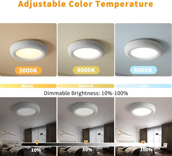 JAYMP Modern Ceiling Light, LED Dimmable Remote Control Ceiling Lamp for Dining Room Living Room Japanese Wabi-Sabi Style Lighting Fixture (Matte White, 53cm/20.9inch)