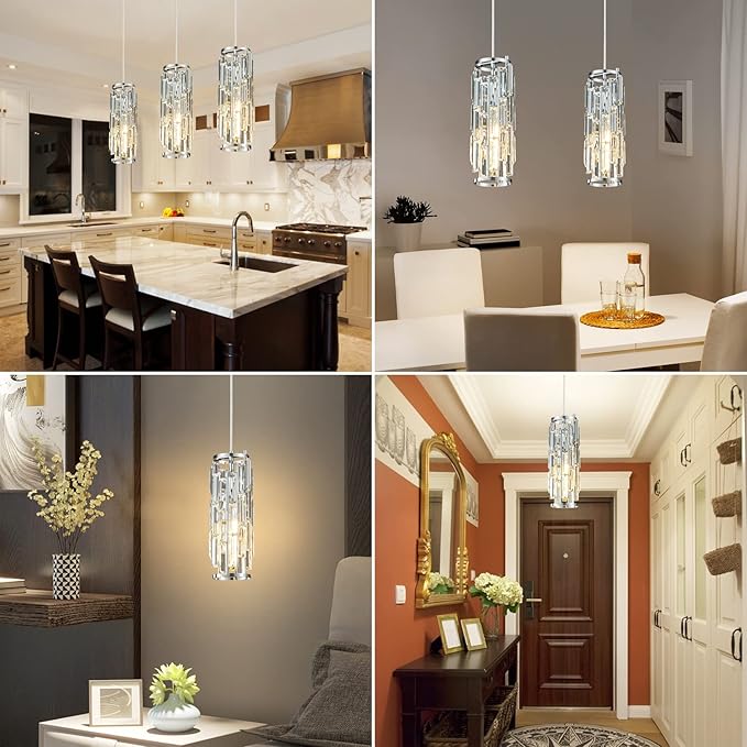 LMQNINE Chrome Pendant Light - Modern Pendant Lighting for Kitchen Island and Bedroom (Chrome 1-Pack)