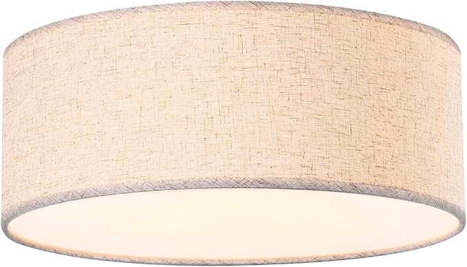 15.7-inch Modern Ceiling Light with Natural Linen Shade, Three-Light recessed Drum Fixture, UL-Certified for bedrooms, Kitchens, Living Rooms, hallways, and porches.