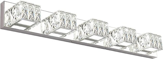 ZUZITO 5 Lights Bathroom Vanity Light - Crystal Modern Bathroom Light Fixtures - 30W Dimmable Vanity LED Lights for Restroom - Chrome Bath Light bar Cool White Light