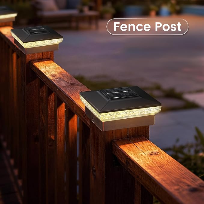 KEILAIMO Solar Post Cap Lights 12 Packs for 4x4 Wooden/Vinyl Posts, IP65 Waterproof Fence Post Solar Lights with Warm/Cool/Neutral Lighting, Outdoor Post Lights for Garden, Patio, Porch- Black