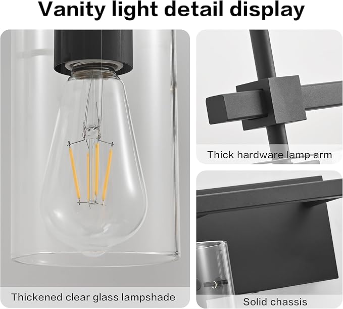 SOLFART 3 Lights Black Vanity Lights for Bathroom Wall Light Fixtures Bathroom Light Fixtures Over Mirror Bath Vanity Light Black