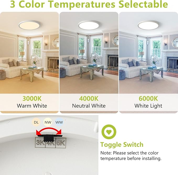 23.7 Inch Large LED Flush Mount Ceiling Light Fixtures- Dimmable & 3 CCT Modes(3000/4000/6000K), 50W 5000LM, Ultra-Thin Low Profile Ceiling Light for Living Room, Kitchen, Office, White