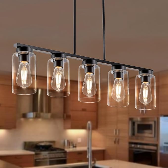 Dining Room Light Fixture, Black Island Lights for Kitchen Farmhouse Chandeliers for Dining Room Modern Kitchen Island Lighting Kitchen Island Light Fixtures Farmhouse Chandelier Linear Chandelier