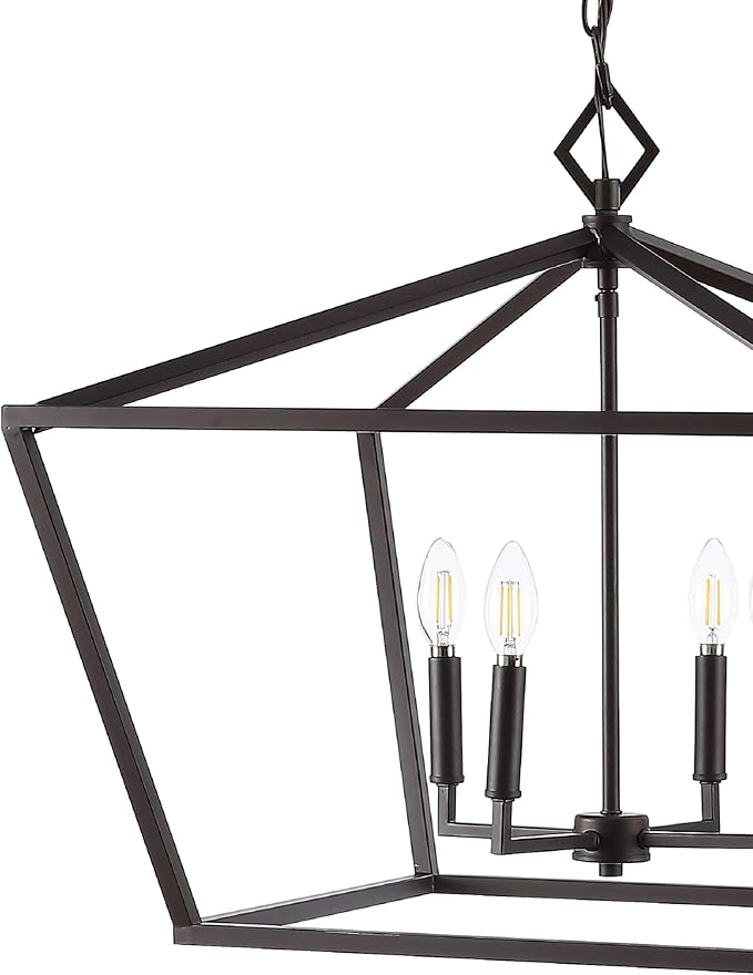 JONATHAN Y 23" Oil Rubbed Bronze 4-Light Rustic Glam Adjustable Iron LED Pendant, Open Cage Lantern Hanging Light for Dining Room, Kitchen Island, Foyer, Farmhouse French Country (JYL7520B)