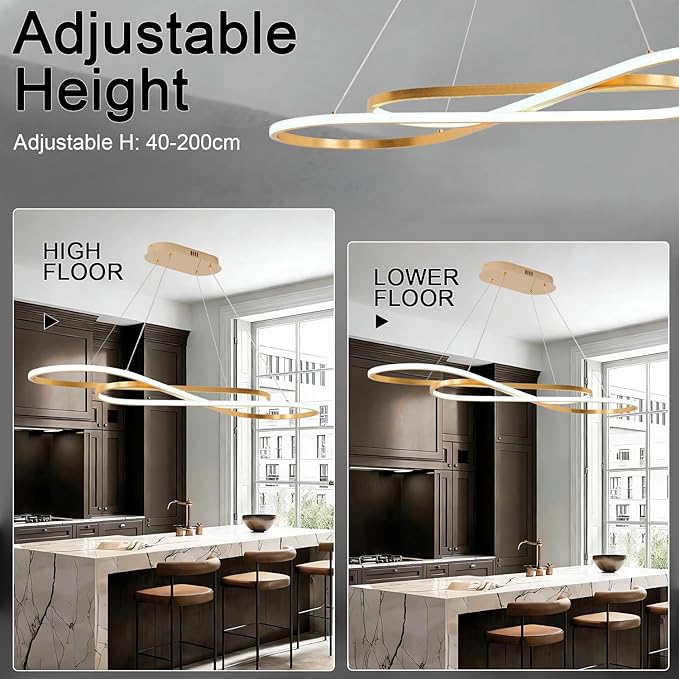 Gold Modern Chandelier for Dining Room,47.24" Linear Led Chandelier Large Modern Pendant Light for Kitchen Island Lighting Dimmable 3000K-6500K Adjustable Color Temperature