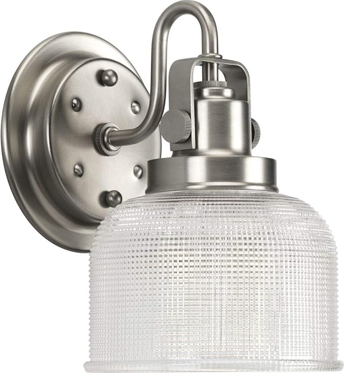 Progress Lighting P2989-81 Archie Collection Clear Double Prismatic Glass Coastal Bath Vanity, 1-Light, Antique Nickel