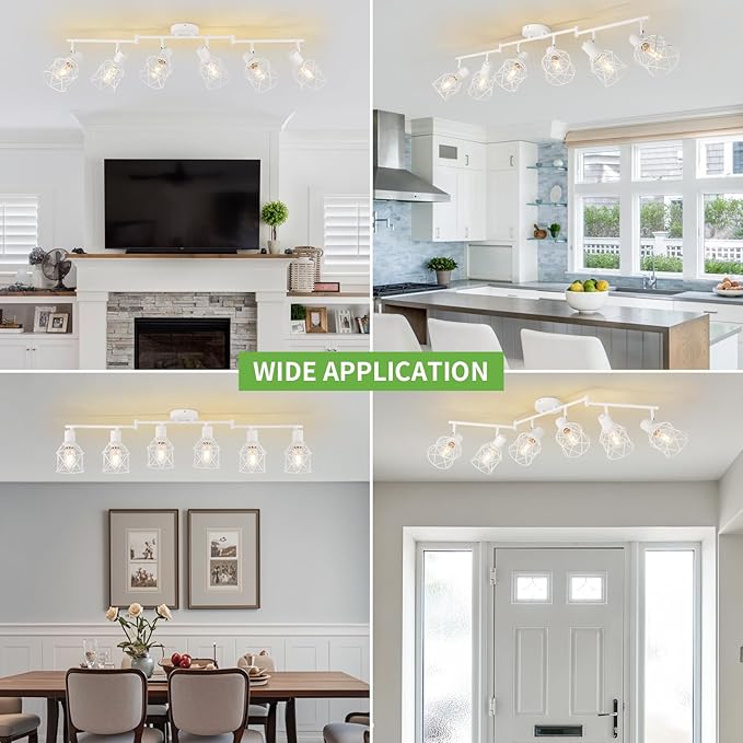 WILON Track Lighting Fixtures, 6 Light Kit Flush Mount Ceiling Spotlight, White Kitchen Light, Flexibly Rotatable Head, E26 Base