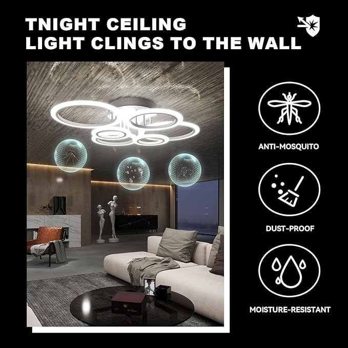 Modern LED Ceiling Light, White 6 Rings Flush Mount Ceiling Light Fixture, with Smart App & Control, 2800-7000K Lighting Fixture Ceiling Lamp for Kitchen, Bedroom, Living Room, Laundry Room