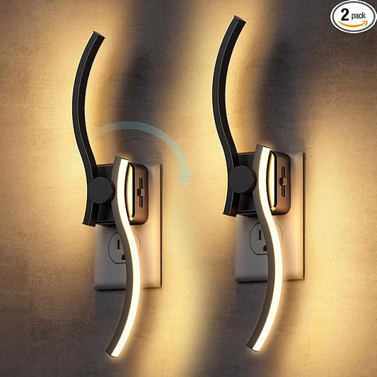 Briignite Night Lights Plug into Wall 2 Pack, Wall Sconce Night Light with Dusk to Dawn Sensor, Dimmable Night Light Plug in, 1W 3000K Soft White for Adults Kids Room Bedroom Bathroom Hallway Kitchen
