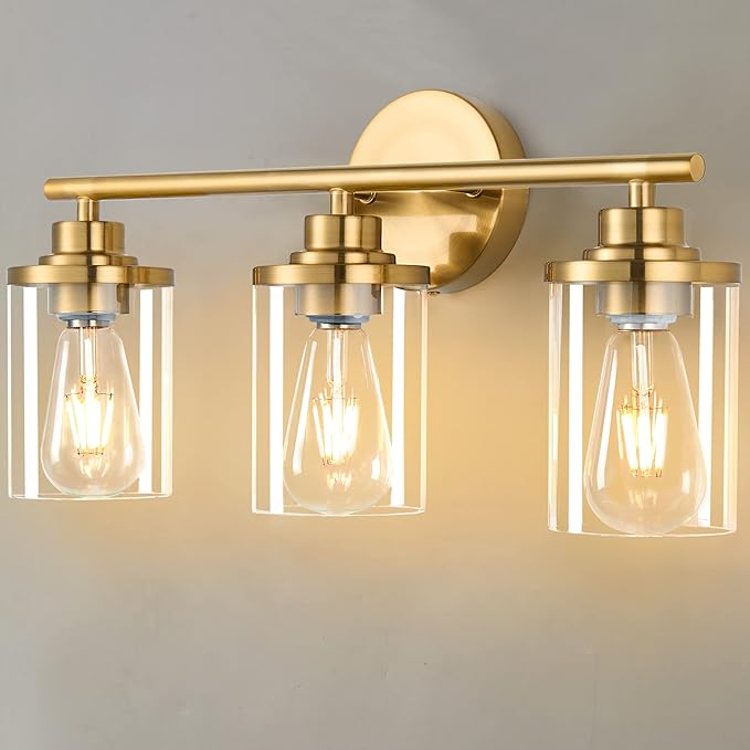 Bathroom Light Fixtures,Vanity Lights Over Mirror,Brushed Gold Vanity Light for Bathroom,20'' Brass Gold 3-Light Modern Bath Light