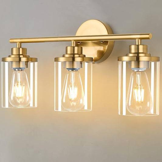 Bathroom Light Fixtures,Vanity Lights Over Mirror,Brushed Gold Vanity Light for Bathroom,20'' Brass Gold 3-Light Modern Bath Light