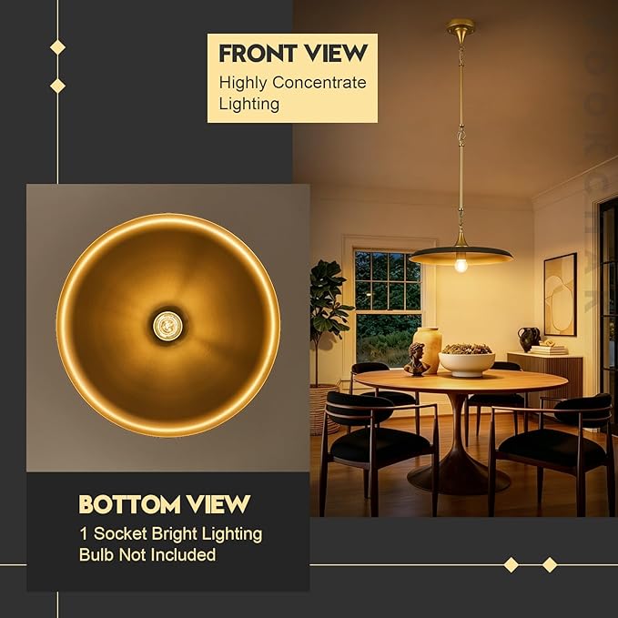 Black Pendant Light 15.7in Pendant Lights Modern Kitchen Island Pendant Light Fixture with Adjustable Black Gold Industrial Pendant Lighting for Dining Room Kitchen Sink, E26