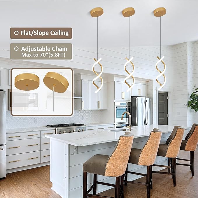 CANEOE LED Pendant Light Fixtures,Gold Modern Led Pendant Light Kitchen Island,Adjustable Height Kitchen Hanging Light Fixture Modern Island Light for Island Dining Room Pendant Lamp,1 Pack