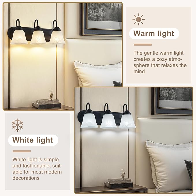 EJIAXIN Bathroom Light Fixtures Over Mirror, Black 3 Light Vanity Light for Bathroom Vintage Lighting Fixtures Wall Lamp Vanity Lights Apply for Mirror Living Room Cabinet Bedroom
