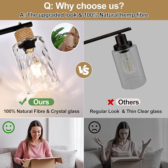 MOKATNG Bathroom Light Fixtures, 4-Light Coastal Vanity Lights with Crystal Glass Shade, Black Bathroom Wall Lamp for Mirror Kitchen Hallway Cabinet