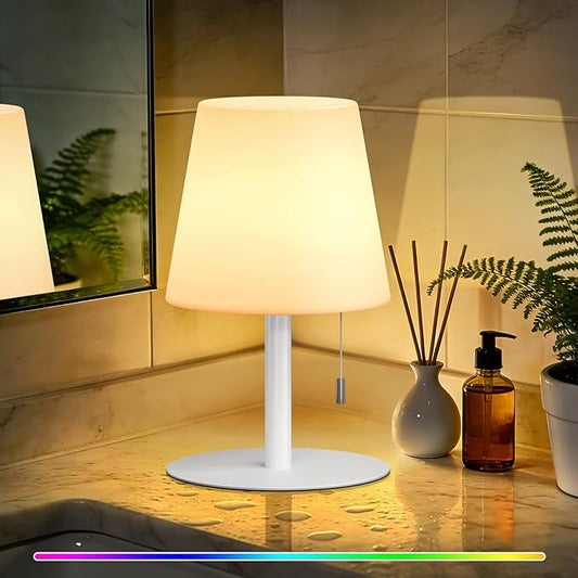 uuffoo Shower Lamp Waterproof 8 Colors, Shower Light Rechargeable Cordless Battery Operated, LED Outdoor Table Lamps Dimmable Portable for Indoor Outdoor Bathroom Home Patio (White)