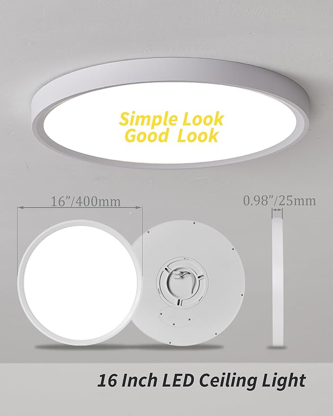 6Pack 16 Inch Led Flush Mount Ceiling Light Panel, 32W,3480LM, 3000K/4000K/6000K CCT Selectable,Ultra Thin Round White Ceiling Light Fixture for Hallway Kitchen Bedroom Home Office Bathroom