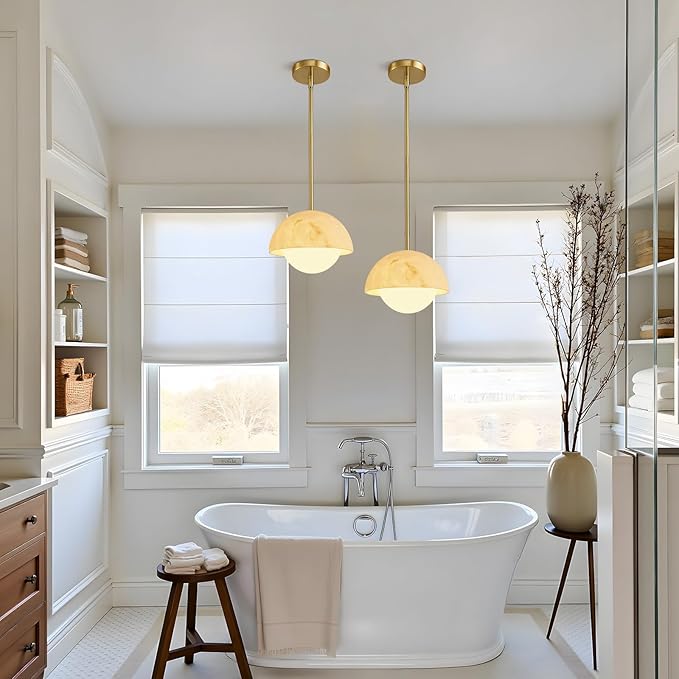 Modern Pendant Light Fixtures: 10 Inch Resin Shade Mid Century Chandelier with Milk Glass Globe - Adjustable Gold Pendant Lighting for Kitchen Island