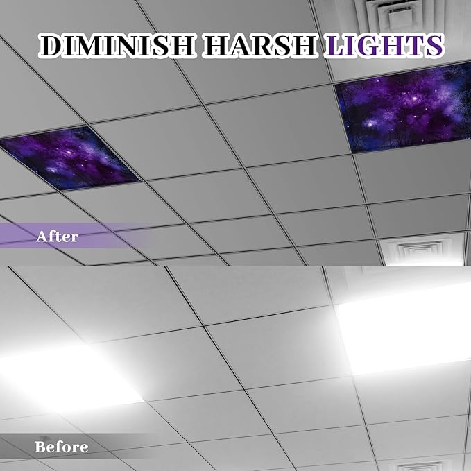 VIHOSE 4 Pcs 2 x 2 Feet Fluorescent Light Covers for Ceiling Lights Classroom Magnetic Light Filters for Reducing Harsh Glare Flicker for Office Classroom Home Drop Ceiling(Sky Forest)