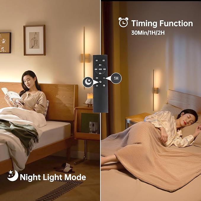 Shenmoyl Battery Operated Wall Sconce Set of 2, 10400mAh Rechargeable Wall Sconces, 3000K-6000K Dimmable, 350°Rotate, Indoor Wall Lights for Bedroom Living Room, Original Wood, 31.5 Inch