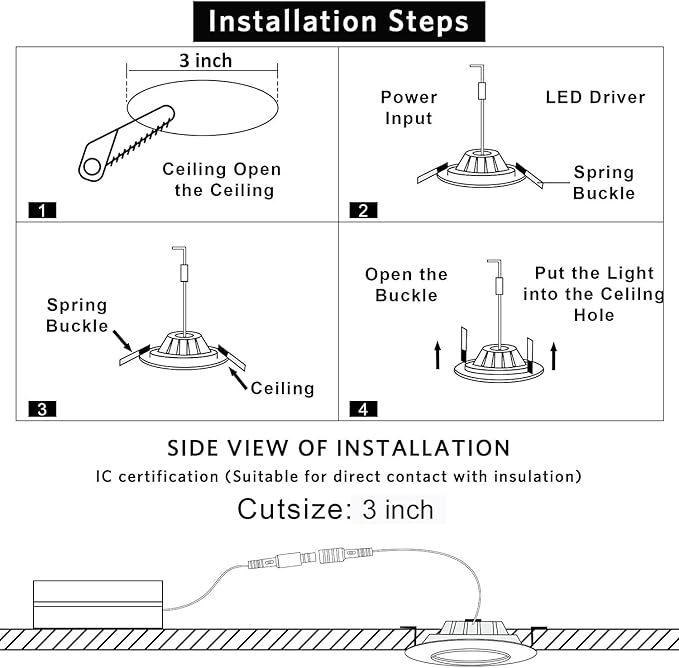 3 Inch Gimbal LED Recessed Light, 8W Dimmable Canless Adjustable Downlight, 3000K/4000K/5000K Selectable Ceiling Spotlight with Junction Box, IC Rated ETL, 38° Beam Angle, 65W Equivalent (Pack of 4)
