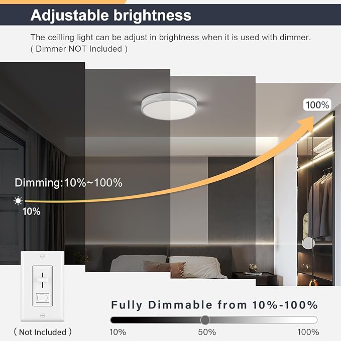 Modern Dimmable LED Flush Mount Ceiling Light, 2700K-6000K Selectable Round Close to Ceiling Lighting Fixtures, Metal Minimalist White Ceiling Lamp for Bedroom, Kitchen, Hallway, Laundry Room