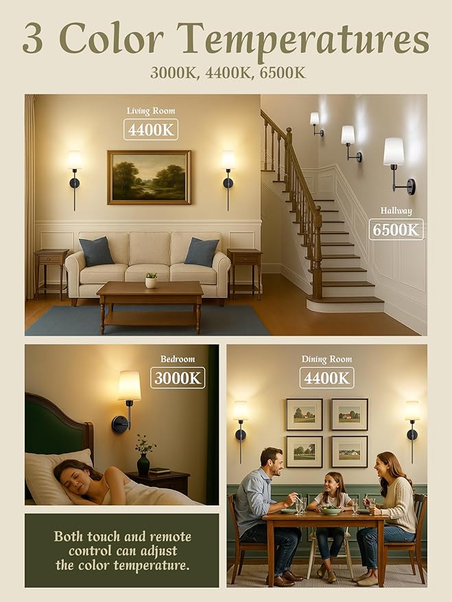 Wall Sconces Set of 2 Battery Operated, Black Wall Lights with Rechargeable Magnetic Bulbs and Remote, Dimmable & 15 RGB Cordless Wall Lamps for Bedroom Living Room Hallway, 23 Inch