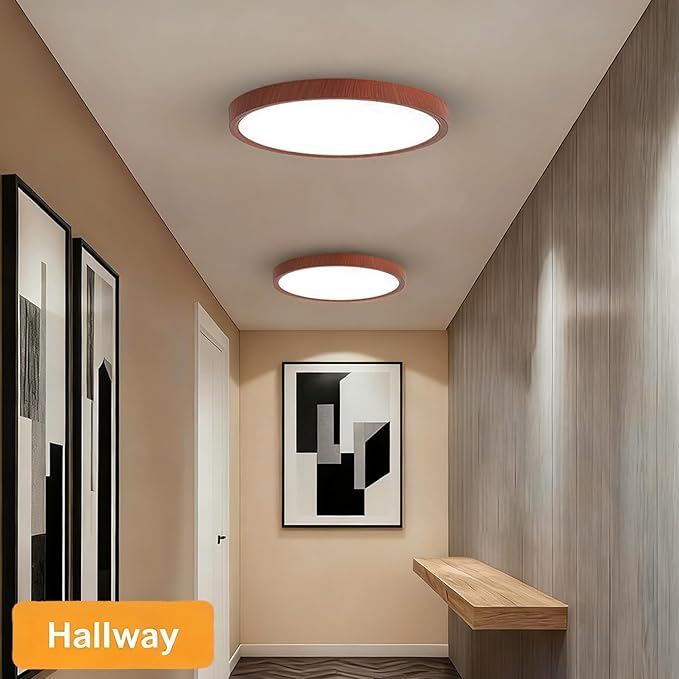 COTULIN 12 Inch LED Wood Grain Flush Mount Ceiling Light Fixture, Modern 22W Round Flat Overhead 3000K-4000K-6000K Selectable Ceiling lamp for Bedroom, Living Room, Kitchen, Entryway