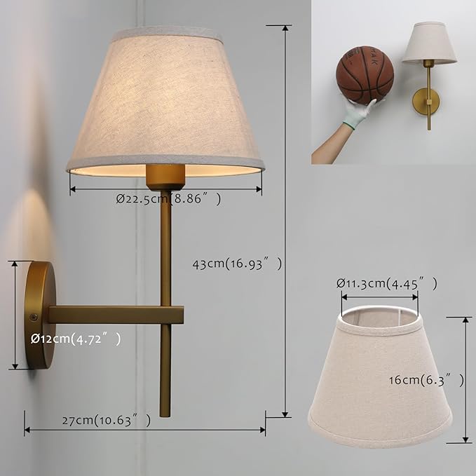 Pathson Vintage Linen Fabric Wall Sconce, Hardwired Linen Cloth Wall Light, Modern Wall Lighting Fixture for Bedroom Living Room Bathroom Hallway Entryway Home Decor