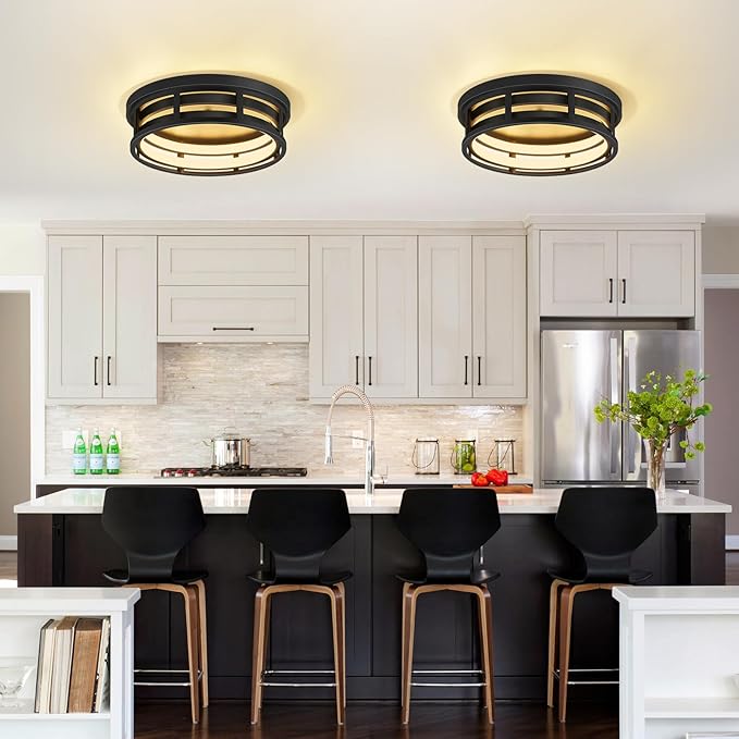 ZHU YAN LED Flush Mount Ceiling Light Fixture,Modern Hallway Light Fixtures Ceiling,3 Color Selectable Light Fixtures Ceiling Mount for Kitchen Hallway Entry Bedroom (2 Pack)