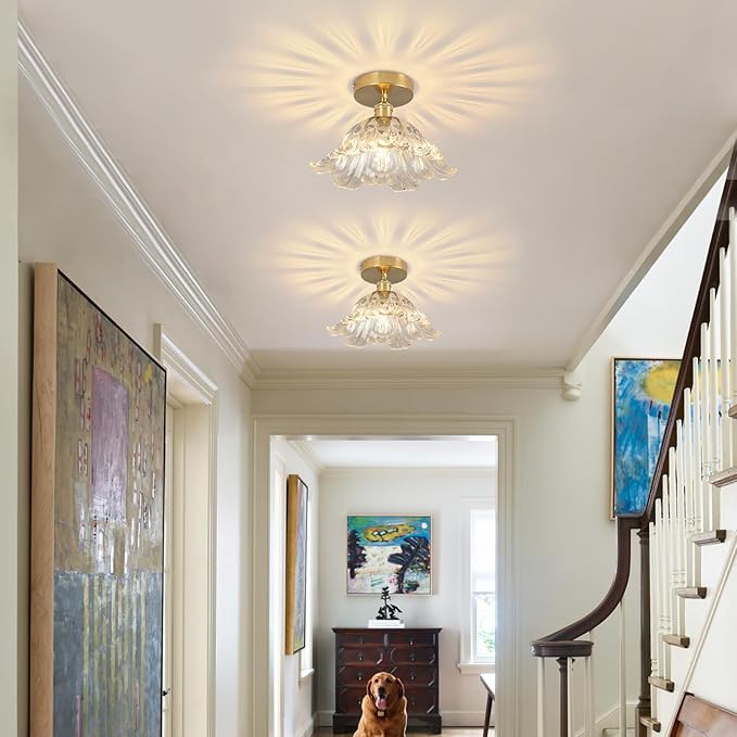 Semi Flush Mount Ceiling Light,Hallway Vintage Lights Fixture Ceiling Transparent 11" E26 Vintage Light Fixtures for Closet Hallway Kitchen Dining Room
