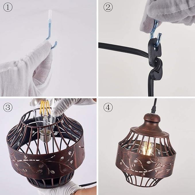 YLONG-ZS Vintage Hanging Lamp Plug in Pendant Lights,Hanging Lights with Plug in 16Ft Cord Dimmable for Bedroom, Living Room