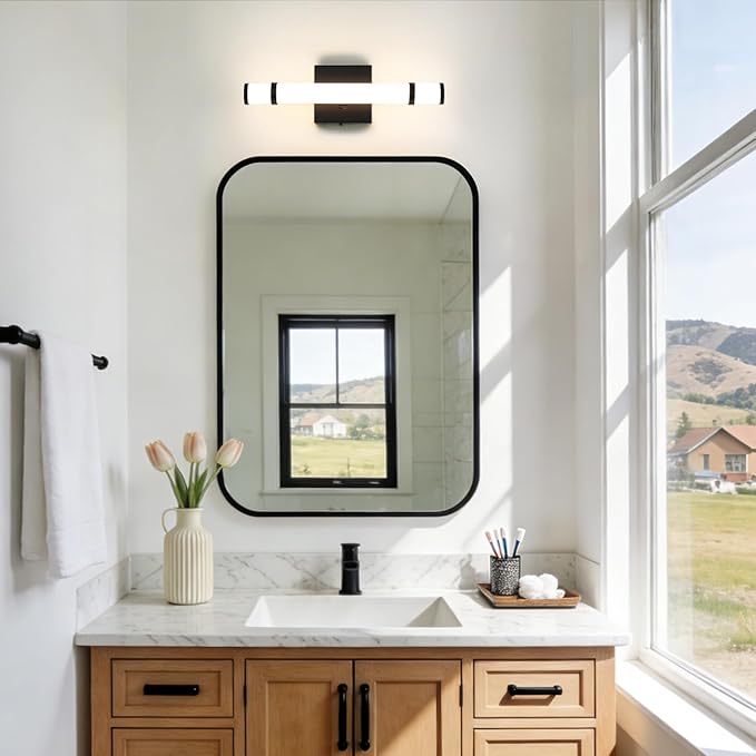 LED Bathroom Light Fixtures Over Mirror 15.4 Inch 10W Black Vanity Light Bar for Bathroom, 5CCT Dimmable Modern Indoor Bath Sconces Wall Lighting for Bedroom Living Room(Built-in Dimmer)