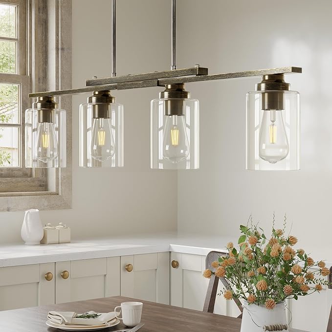VONLUCE Kitchen Island Lighting, Dining Room Light Fixture Over Table with Glass Shade