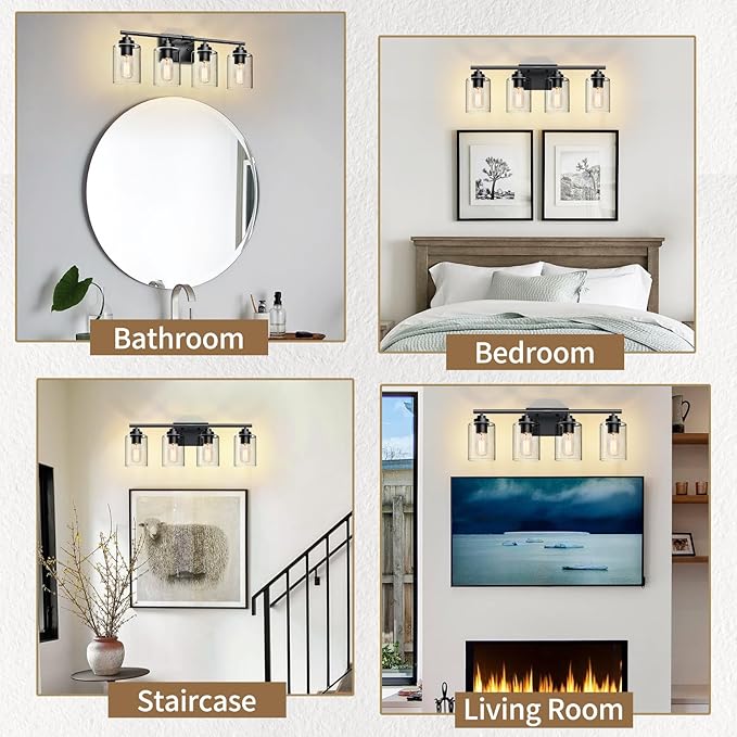 SKEJAO Bathroom Vanity Lights Over Mirror,Bathroom Light Fixture Wall Sconce Lighting for Bedroom,Living Room (Black, 4-Light)