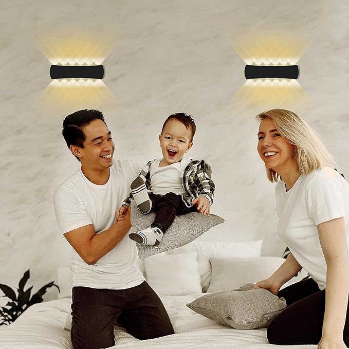 Kawell 12W Modern Wall Sconces LED Wall Light Up Down Indoor Outdoor Aluminum Wall Lamp LED Waterproof IP65 for Bedroom Living Room Bathroom Stairs Hallway Corridor Porch, Black 3000K