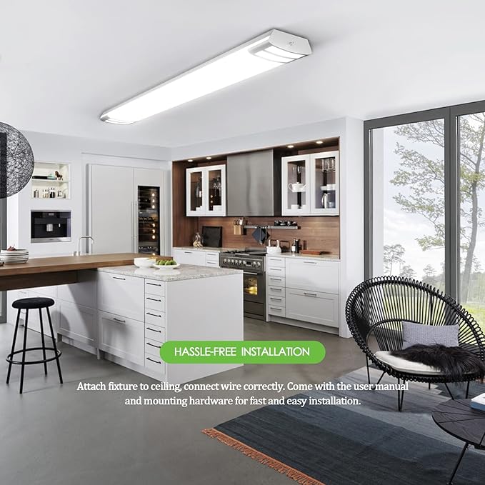 ANTLUX 4ft led Light Fixture 50W 5600lm LED Linear Flush Mount Light, 4000K, 4 Foot led Kitchen Ceiling Light fixtures for Living Room, Laundry, Replace for Fluorescent Version